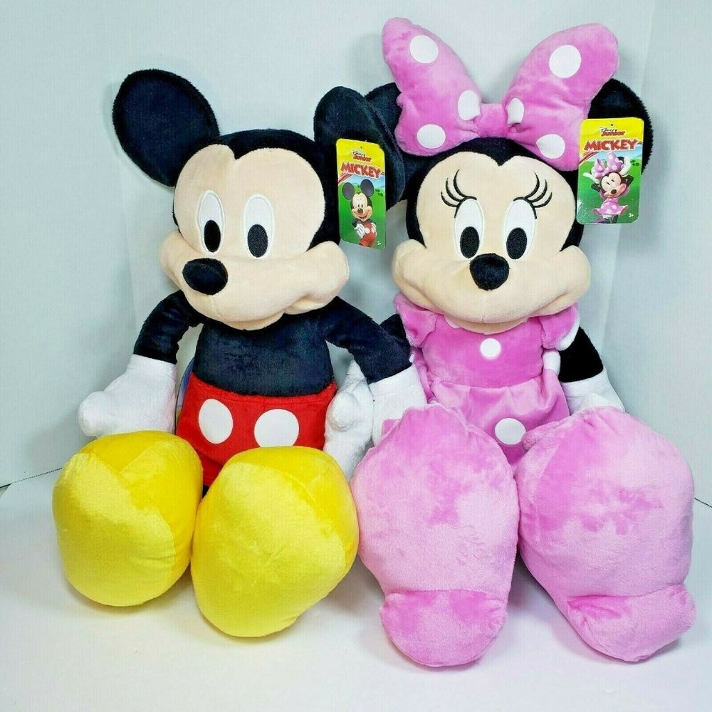 Lot of 2 25" Mickey & Minnie Mouse Plush Dolls Large Disney Junior 2020 Soft Big